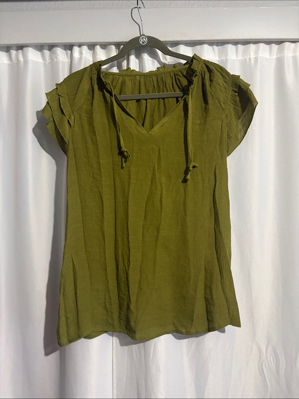 Source Unknown Olive Green V-Neck Tie-Front Blouse
